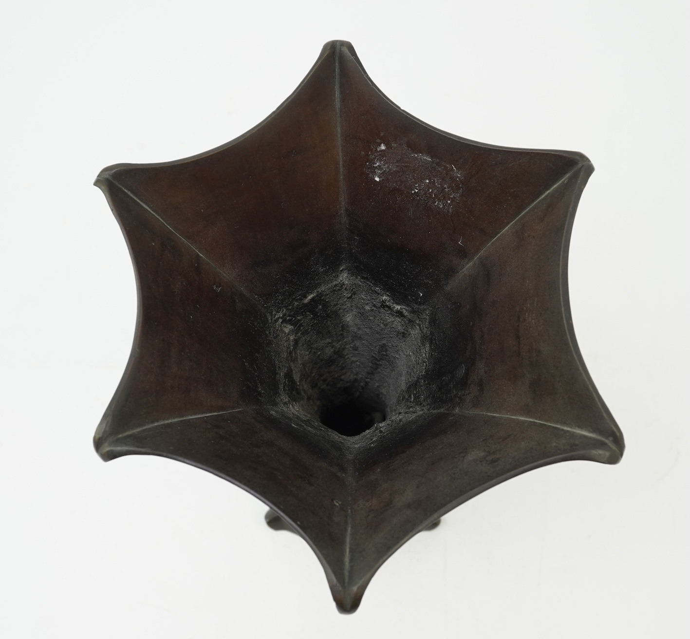 A Japanese bronze 'dragon' hexagonal beaker vase, Meiji period